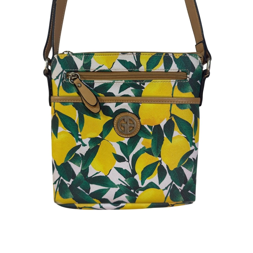 Giani Bernini Crossbody Bag Womens Small Yellow Lemon Print Faux Leather